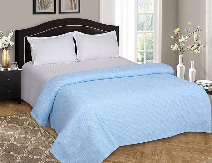 Elvana Home 100% Cotton Bed Blanket, Breathable Bed Blanket Twin Size, Cotton Thermal Blankets Twin, Perfect for Layering Any Bed for All Season, Light Blue-Ruum Studio Home