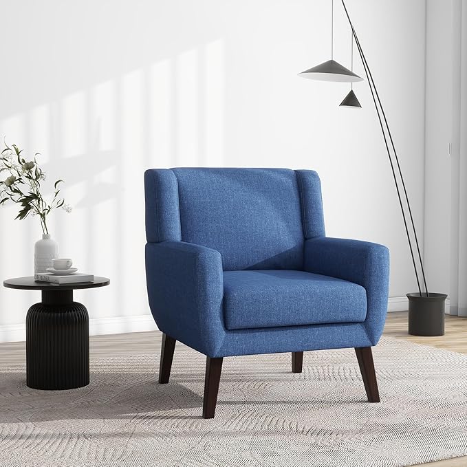 UIXE Accent Chairs Set of 2, Fabric Upholstered Armchair for Living Room, Comfy Arm Chair Single Sofa Bedroom Side Reading Seat - Flax Blue-Ruum Studio Home