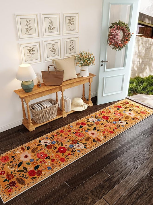 Runners for Hallways Kitchen Runner Rug Non Slip 2'x10' Long Washable Rugs with Rubber Backing Soft Floral Carpet Runner for Hallways, Kitchen, Laundry, Bedroom, Bathroom(Yellow)-Ruum Studio Home