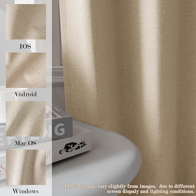 100% Blackout Linen Textured Drapes for Bedroom Pinch Pleated Curtains for Track System Portable Drapery for Sliding Glass Door/Storage/Space Room Divider, 70" Wx96 L, 1 PC, Sand Beige-Ruum Studio Home