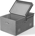 75 Quarts Extra Large Decorative Storage Bins with Lids, 1 Pack Gray Collapsible Storage Bins with Lids, Stackable Storage Bins Decorative Box Storage With Lid Extra Large-Ruum Studio Home