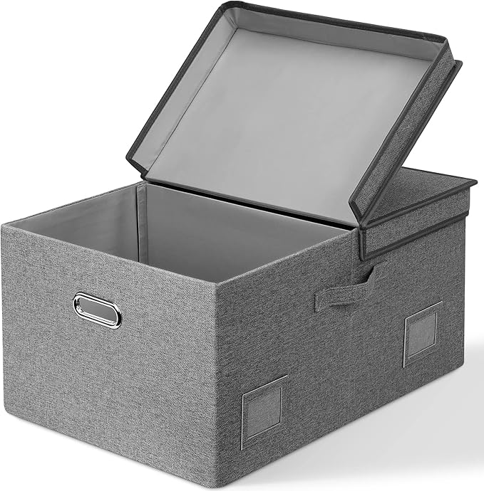 75 Quarts Extra Large Decorative Storage Bins with Lids, 1 Pack Gray Collapsible Storage Bins with Lids, Stackable Storage Bins Decorative Box Storage With Lid Extra Large-Ruum Studio Home