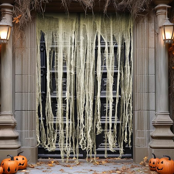 RunNico 2Pcs 85" x 60" Large Halloween Door Curtain Decoration, White Gauze Doorway Curtain, Creepy Cloth Strip Drape for Halloween Horror Theme Party Haunted House Costume Decor-Ruum Studio Home