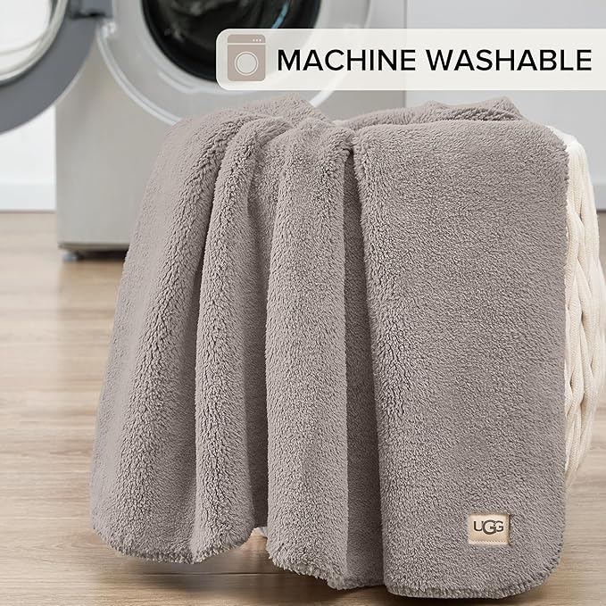 UGG Whitecap Plush Throw Blanket Fleece Lightweight Soft Throw for Couch or Bed Luxury Home Decor for Living Room Washable Hypoallergenic Blankets for Dorm Decor, 50-inch x 70-inch, Light Grey Seal-Ruum Studio Home