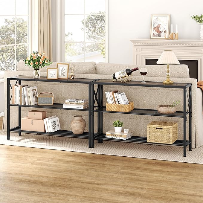 Hoctieon Industrial Console Table, 3 Tier Entryway Table, Hallway Table, Narrow Sofa Table with Shelves, Entrance Table for Entryway, Living Room, Foyer, Hallway, Office, Grey-Ruum Studio Home