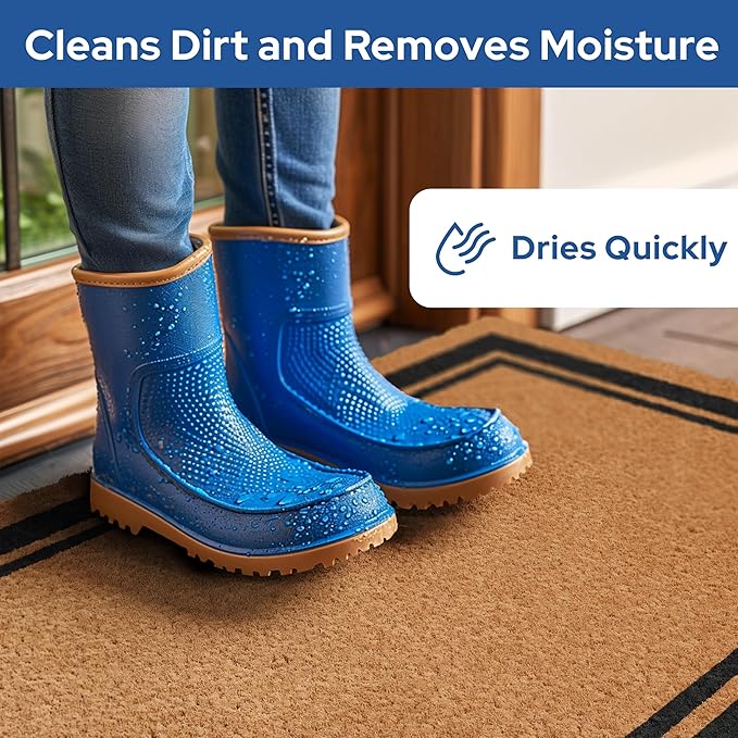 Barnyard Designs Natural Coco Coir Heavy Duty Backing Doormat - Large Cute Non-Slip Front Door Welcome Mat for Outside Entrance or Porch Entry, Brown (24x36, Border)-Ruum Studio Home