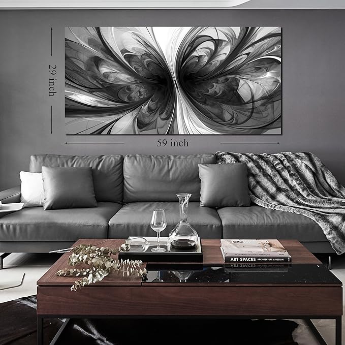 Large Abstract Canvas Wall Art Living Room Black Art Wall Decor for Office Teenage Boy Room Decor 29 x 59 Inch-Ruum Studio Home