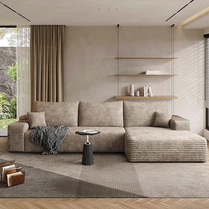 108" Sectional Couches for Living Room Modern Modular Sofa with L-Shape Couchs Upholstered Boneless Couch Deep Seat Sectional Couch with Chaise (Camel, Right Facing Chaise+2Seaters)-Ruum Studio Home