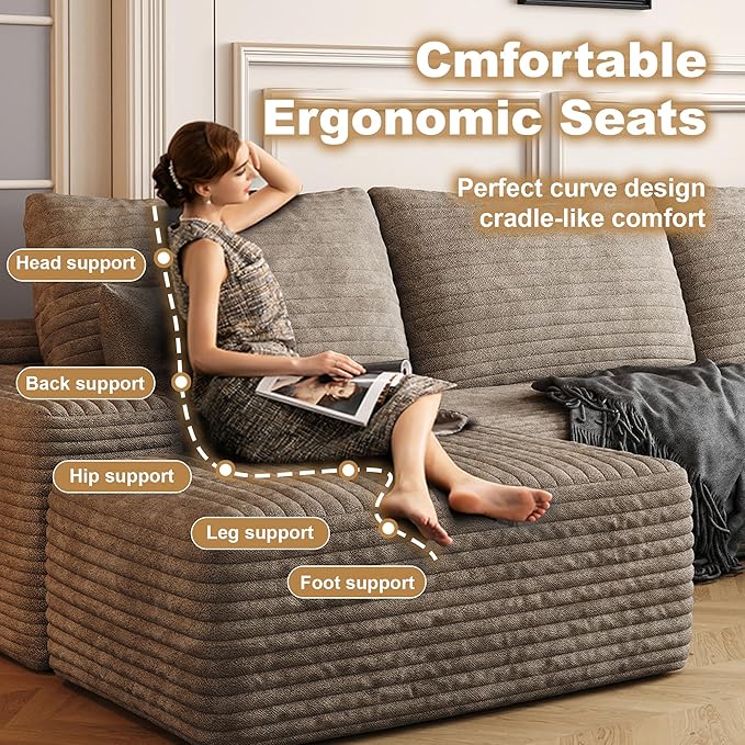 108" Sectional Couches for Living Room Modern Modular Sofa with L-Shape Couchs Upholstered Boneless Couch Deep Seat Sectional Couch with Chaise (Camel, Right Facing Chaise+2Seaters+1Ottoman)-Ruum Studio Home