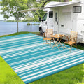 Waterproof Outdoor Rug 8x10 Contemporary Reversible Plastic Straw Rug, Easy Cleaning Striped Patio Carpet, UV-Resistant Indoor Outdoor Floor Cover for RV, Porch, Deck, Backyard, Light Blue-Ruum Studio Home