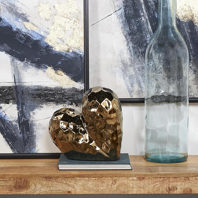 Deco 79 Ceramic Heart Decorative Sculpture Dimensional Angled Origami Inspired Home Decor Statue with Faceted Exterior, Accent Figurine 12" x 6" x 11", Rose Gold-Ruum Studio Home