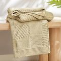 Amélie Home Chenille Knit Throw Blanket for Couch, Checkered Texture Decorative Soft Blanket for Sofa, Bed & Living Room, 50"x60", Beige-Ruum Studio Home