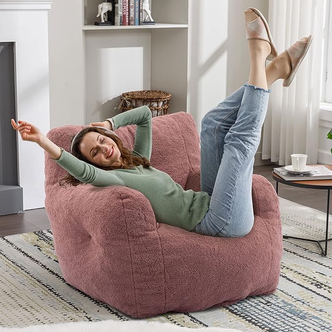 Recaceik Large Bean Bag Chairs, Tufted Soft Stuffed Bean Bag Chair with Filler, Fluffy Lazy Sofa, Imperial Lounger Giant Bean Bag Chair for Bedroom, Living Room, Rufous-Ruum Studio Home