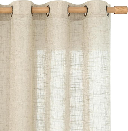 LAMIT Semi Sheer Linen Curtains for Living Room, 80 Inch Length Light Filtering Panels Bronze Grommet Faux Linen Textured Window Drapes for Bedroom/Porch, Linen, 52 x 80 Inch, 2 Panels-Ruum Studio Home