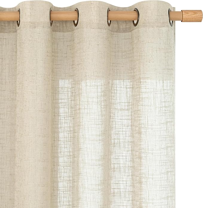 LAMIT Sheer Linen Curtains 90 inch for Living Room, Bronze Grommet Soft Thick Light Filtering Boho Window Textured Semi Sheer Drapes for Bedroom Farmhouse, 2 Panels Set, 52 x 90 Inch, Linen-Ruum Studio Home