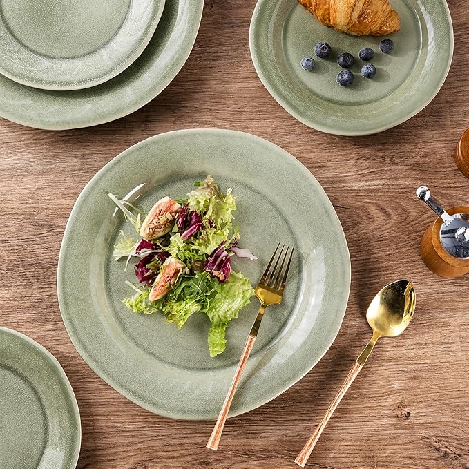 AmorArc Ceramic Dinnerware Sets, Handmade Stoneware Reactive Glaze Plates and Bowls Set, Scratch Resistant | Dishwasher & Microwave Safe Dishes Set, Service for 4 (12pc)-Ruum Studio Home