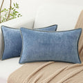decorUhome Chenille Soft Throw Pillow Covers 12x20 Set of 2, Lumbar Velvet Farmhouse Neutral Decorative Euro Pillow Covers with Stitched Edge for Couch Sofa Bed Home Decor, Blue-Ruum Studio Home