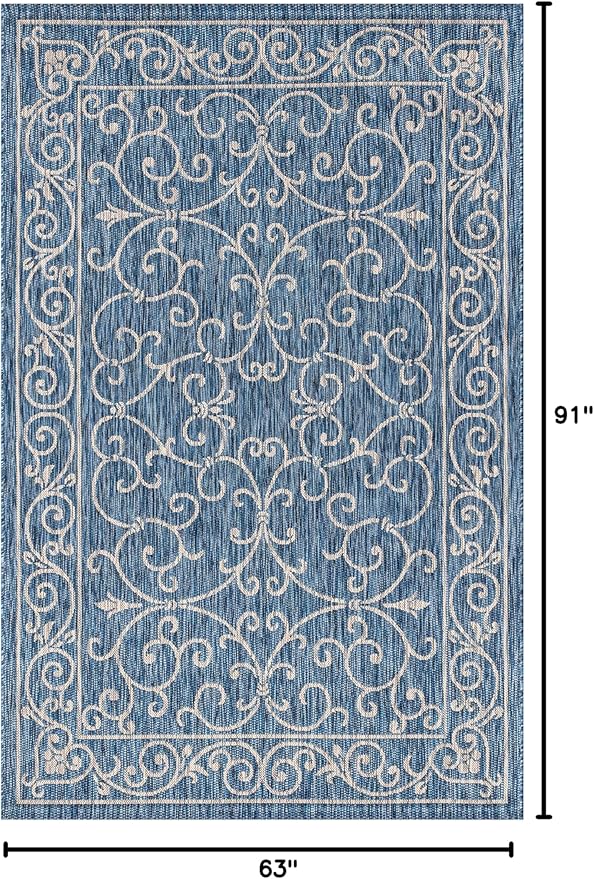 JONATHAN Y Vintage Filigree Indoor Outdoor Area Rug 5X8 Navy/Gray, Charleston Textured Weave for Backyard, Patio, Porch, Easy-Cleaning, High Traffic, Pet-Friendly, Non-Shedding (SMB106D-5)-Ruum Studio Home