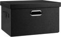 Medium 15" 21 Quart Collapsible Stackable Storage Bins with Lids, 1 Pack Black Foldable Fabric Closet Storage Boxes with Lids, 4 Handles Heavy-duty Linen Cube Baskets for Bedroom-Ruum Studio Home