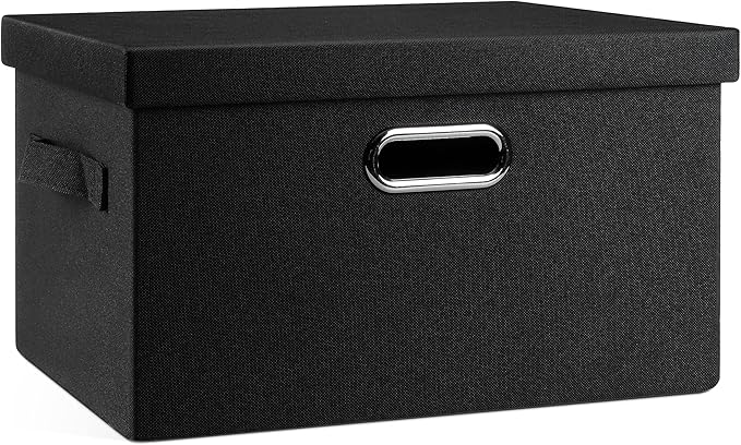 Medium 15" 21 Quart Collapsible Stackable Storage Bins with Lids, 1 Pack Black Foldable Fabric Closet Storage Boxes with Lids, 4 Handles Heavy-duty Linen Cube Baskets for Bedroom-Ruum Studio Home
