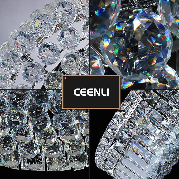 6-Lights Crystal Flush Mount Chandelier Light Fixture with K9 Crystals Modern Ceiling Lights Elegant Pendant Lamp for Bedroom,Hallway,Bar,Living Room,Dining Room,H5.9 xW20 (Bulbs Not Included)-Ruum Studio Home