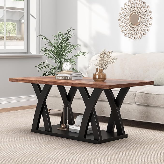 47” Wood Coffee Tables for Living Room Rustic Stands with Storage Shelf Black Blown Coffee Tables for Living Room Farmhouse Center Stands with Shelf. Farmhouse Rectangle Center Table-Ruum Studio Home
