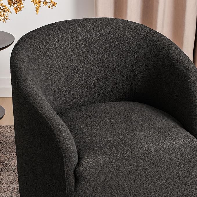 KINWELL 32" Wide Modern Boucle Swivel Barrel Chair, No Assembly Round Upholstered Swivel Accent Armchair for Living Room, Bedroom, Office (Black)-Ruum Studio Home