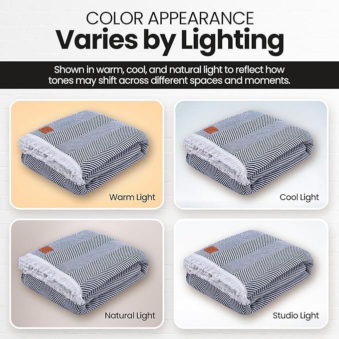 Gold Case Throw Blanket for Bed – 100% Recycled Turkish Cotton Bed Blanket – Decorative Throw Cotton Blankets for Living Room & Bedroom – Woven Twin Blankets - 71x90 - Navy Blue-Ruum Studio Home