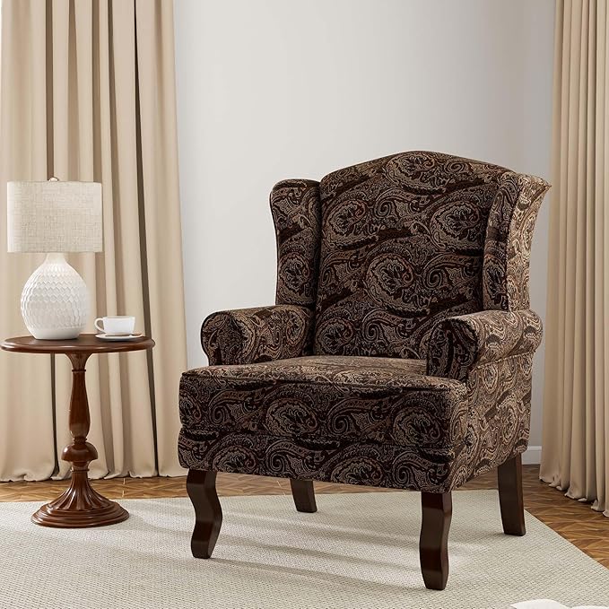 Accent Chair, High Back Upholstered Armchair with High Resilience Sponge & Wood Legs, Mid-Century Modern Comfy Single Sofa Reading Chairs for Living Room, Bedroom (Cranberry, Set of 2)-Ruum Studio Home