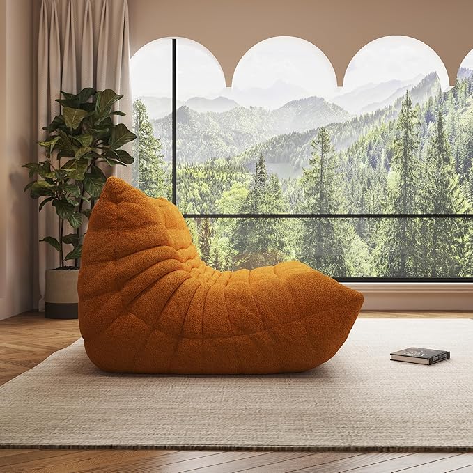Bean Bag Chair, Oversized Loveseat Fireside Chair for Adults, 2 Seater with Memory Foam Filled, Lazy Sofa Lounge Floor Sofa for Living Room, Bedroom, Office, No Assembly Required. (Yellow)-Ruum Studio Home