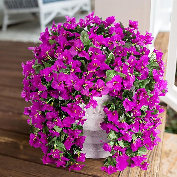 Faux Bougainvillea Artificial Flowers Plants for Outdoors Outside Decoration, 2 pcs Purple Fake Flowers UV Resistant Look Real Silk Long Trailing Vines for Front Door Porch Planter Urn Patio Garden-Ruum Studio Home
