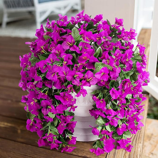 Faux Bougainvillea Artificial Flowers Plants for Outdoors Outside Decoration, 2 pcs Purple Fake Flowers UV Resistant Look Real Silk Long Trailing Vines for Front Door Porch Planter Urn Patio Garden-Ruum Studio Home