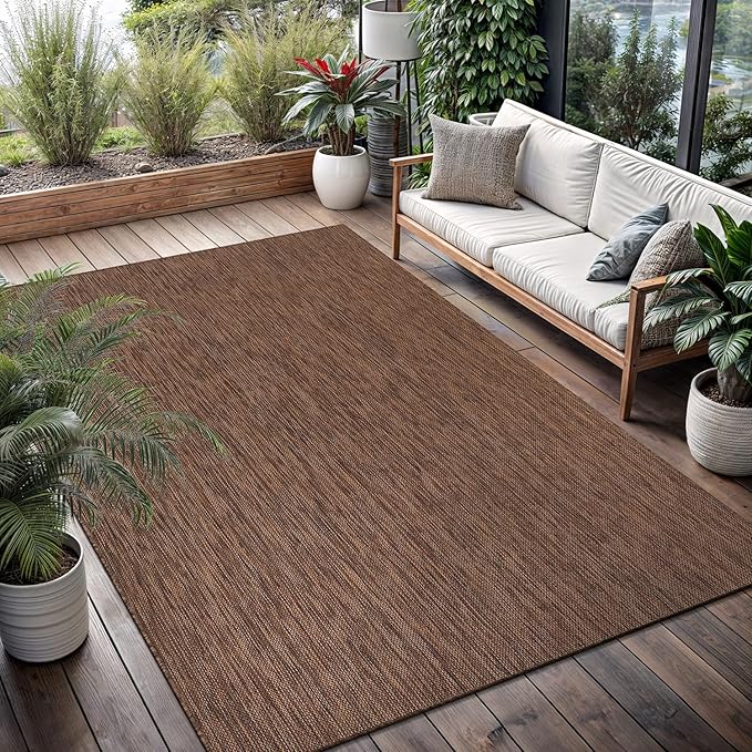 Washable Indoor Outdoor Rug 9x12 Weather Resistant Area Rugs Modern Solid for Porch Deck Balcony Backyard Patio Outside Carpet (9 X 12 Gold Brown)-Ruum Studio Home