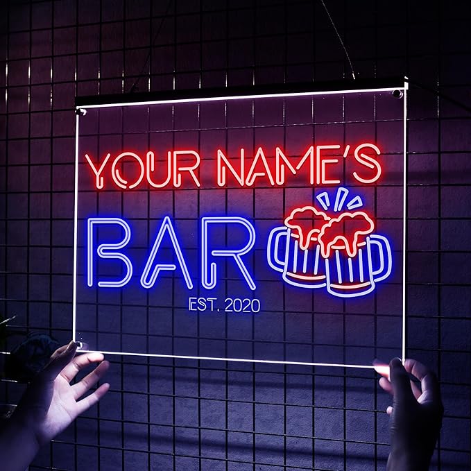 Personalized Home Bar Mica Led, Custom Name Mica LED Wall Light with Beer Mug Design, Neon Style Acrylic Sign For Game Room, Pub Decor, Gift for Him-Ruum Studio Home