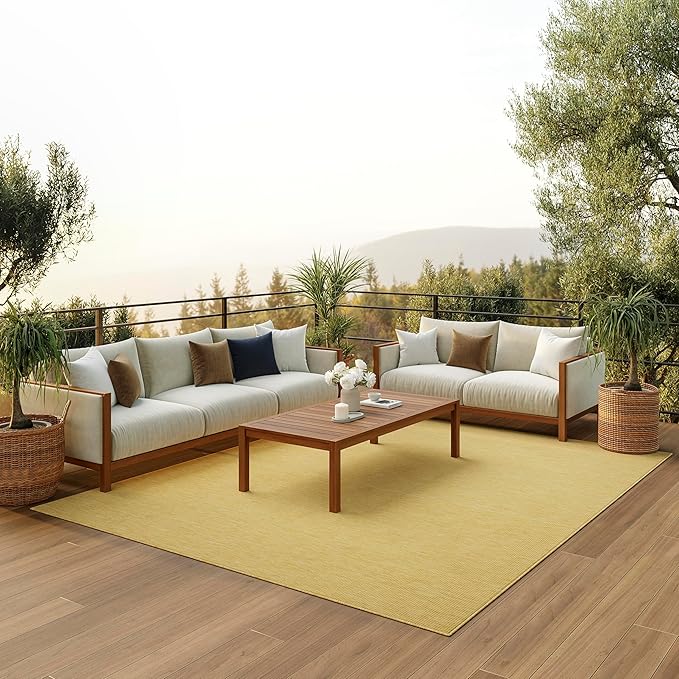 Nourison Home Positano Yellow 9' x 12' Area Rug, Modern, Solid, Indoor/Outdoor, Easy Cleaning, Non Shedding, Bed Room, Living Room, Deck, Backyard-Ruum Studio Home