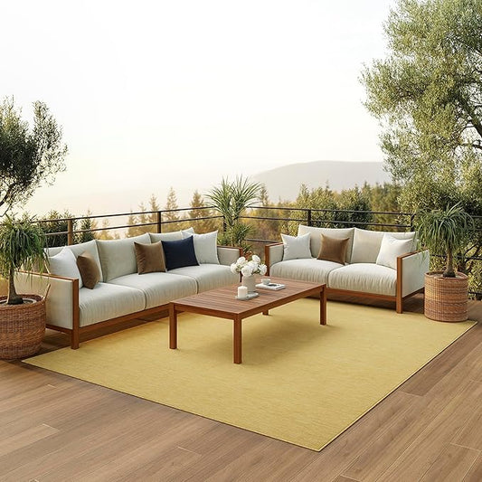 Nourison Home Positano Yellow 9' x 12' Area Rug, Modern, Solid, Indoor/Outdoor, Easy Cleaning, Non Shedding, Bed Room, Living Room, Deck, Backyard-Ruum Studio Home