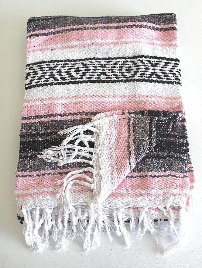 Del Mex Classic Mexican Blanket, Large Authentic Woven Falsa Throw (70"x50"), Artisan Southwest Décor for Beach, Yoga, Outdoors (Pink)-Ruum Studio Home