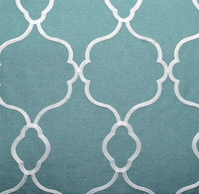 MIUCO Moroccan Embroidery Semi Sheers Curtain Faux Linen Grommet Window Curtains for Bedroom 52 x 95 Inch 2 Panels, Teal-Ruum Studio Home