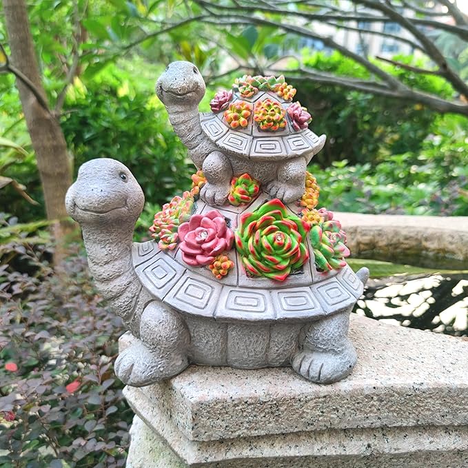 Large Turtle Solar Garden Outdoor Statues with Succulent and 6 LED Lights,Outside Solar Turtle Decor Art for Garden,Home,Lawn,Yard, Balcony Ornament-Ruum Studio Home