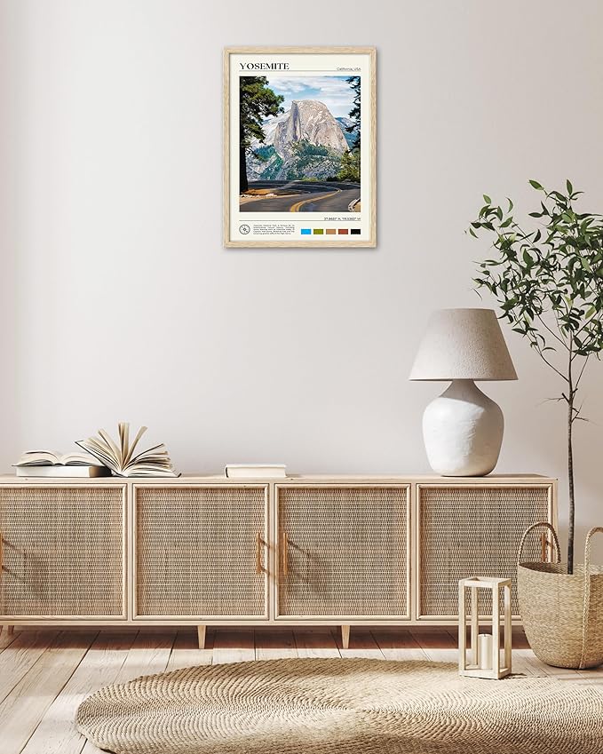 HesenDot Natural OAK Wood Yosemite National Park Framed Wall Art,12x16in Natural Scenery Canvas Wall Print,Classic Urban Landmark Wall Decor for Living Room,Bedroom,Office Gallery Gifts Set of 1-Ruum Studio Home