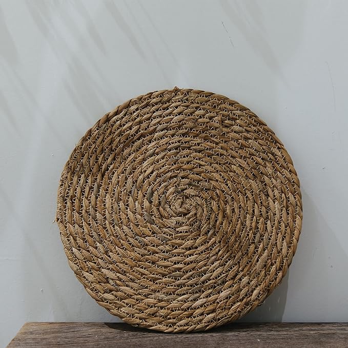 Defined Deco Woven Placemats Set of 4,12" Round Rattan Placemats,Natural Hand-Woven Water Hyacinth Placemats,Farmhouse Weave Place Mats,Rustic Braided Wicker Table Mats for Dining Table,Home,Wedding.-Ruum Studio Home