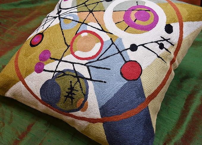 Kandinsky Abstract Throw Pillow Cover - Circles | Modern Couch & Outdoor Pillow | Mid Century Chair Cushions | Handmade Wool Size 18x18-Ruum Studio Home