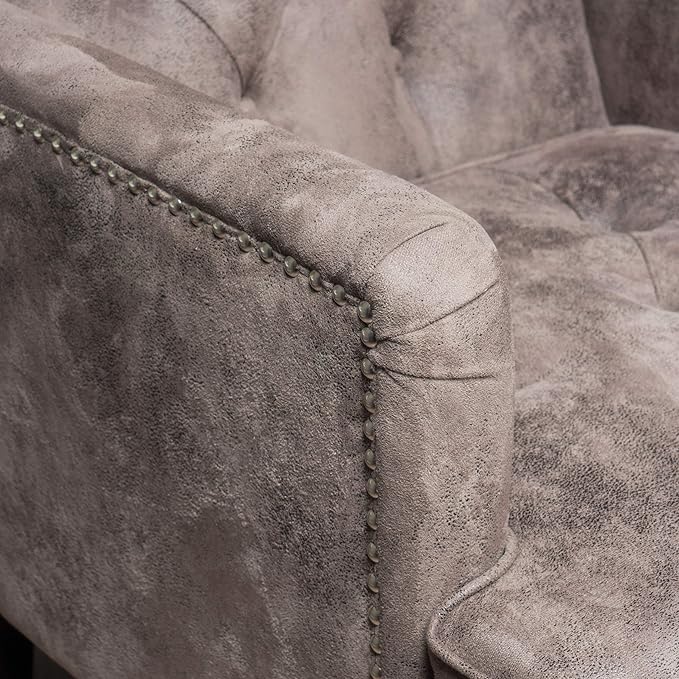 Christopher Knight Home GDFStudio Medford Brown Tufted Club Chair, Fabric Accent Chair with Studded Nailhead Accents-Ruum Studio Home