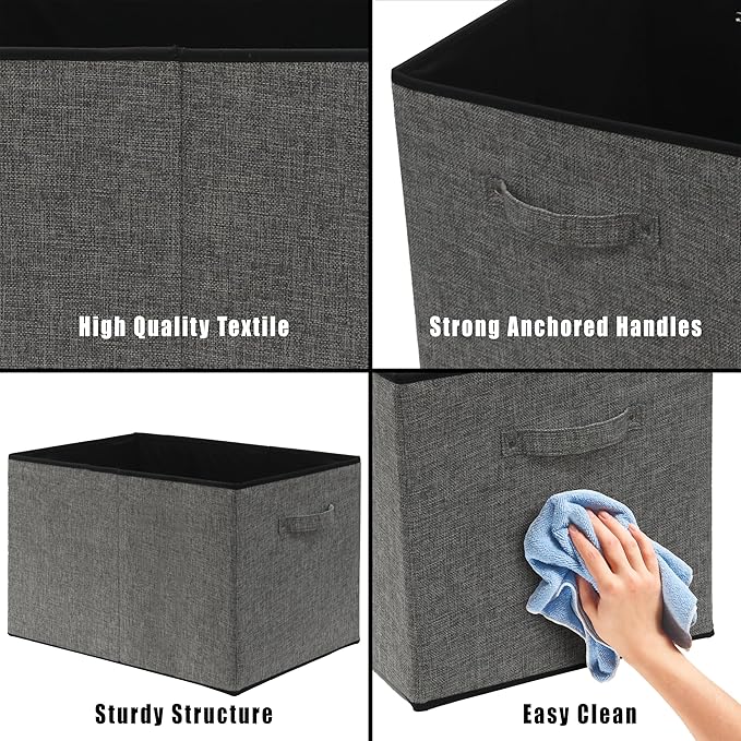 SIMPLE HOUSEWARE 15 x 13 Inch Collapsible Fabric Storage Bin with Handles, 2 Pack, Dark Gray-Ruum Studio Home