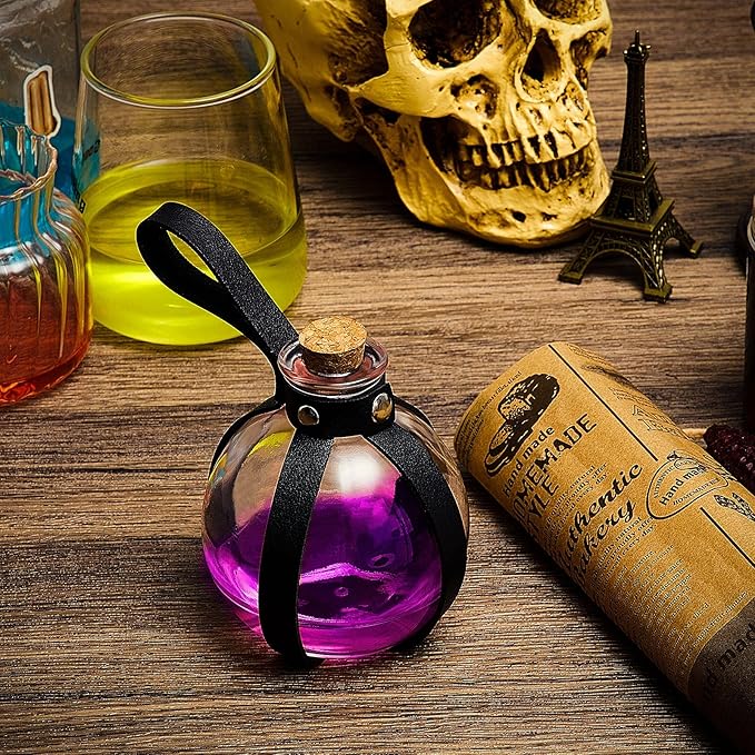 Patelai 2 Pcs Halloween Glass Potion Bottles with Belt Cork Renaissance Witch Costume Accessories Witch Props Potion Bottle for Halloween Party Decor Cosplay DIY Crafts Gift (Black,Brown)-Ruum Studio Home