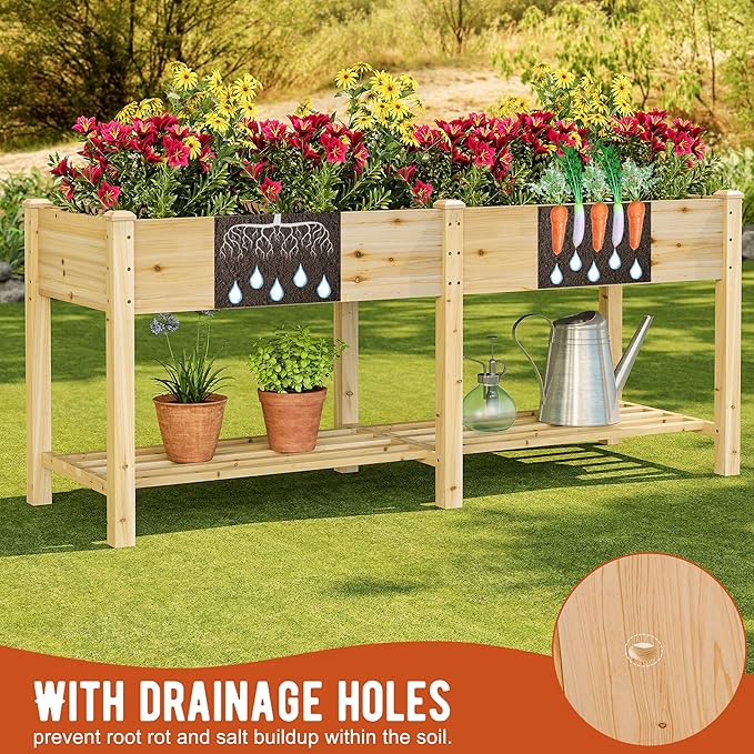 GHWIE Raised Garden Bed with Legs Elevated Wood Planter Box for Planting Vegetables Flowers Garden Patio Balcony Garden beds Outdoor with Liner-Ruum Studio Home
