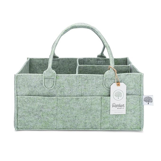 Parker Baby Diaper Caddy - Nursery Storage Bin and Car Organizer for Diapers and Baby Wipes - Sage Green, Large-Ruum Studio Home
