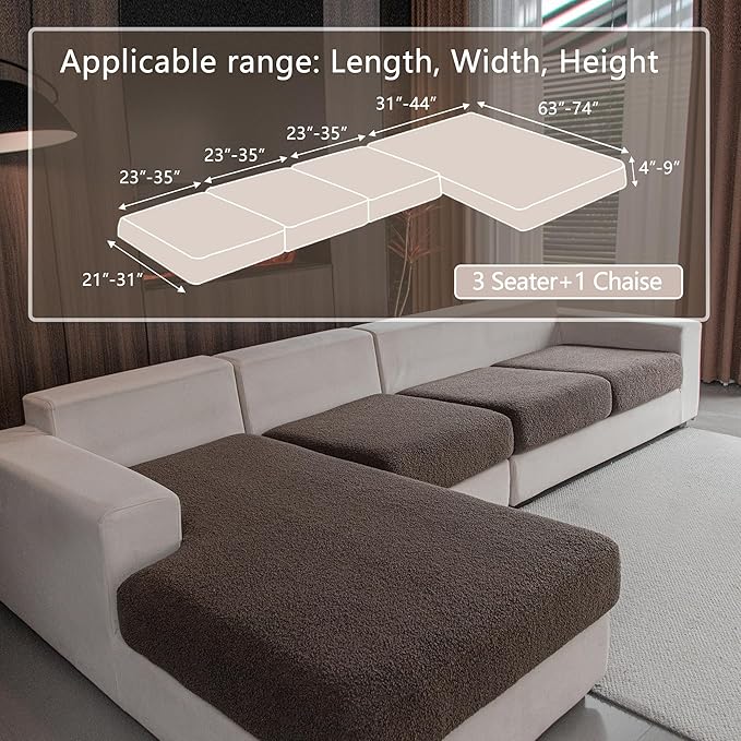 Couch Cushion Covers for Sectional Sofa, Stretch Soft Sofa Slipcovers Washable Wear-Resistant Universal Furniture Protector for Living Room(3 Seaters Covers+1 Chaise Cover, Brown)-Ruum Studio Home