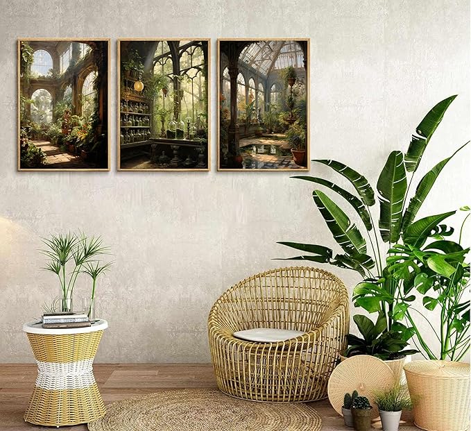 3pcs William Morris Green Plants Canvas Wall Art Medieval Castle Posters Prints Gothictalian Landscape Painting Pictures Paintings Wall Decor for Living Room Bathroom Bedroom Decoration Unframed-Ruum Studio Home