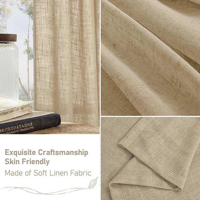 LAMIT Sheer Linen Curtains 63 Inches Long for Bedroom, Faux Linen Textured Light Filtering Drapes Bronze Grommet Semi Sheer Neutral Panels for Farmhouse, 2 Panels, 34 x 63 Inch, Brown-Ruum Studio Home